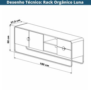 Rack Organico Luna Artesano 180 cm -larg- em MDP Nero Duas Gavetas Base Metal Preto -6-